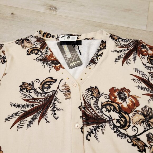 Womens Stefano Cocci XXL Brown Floral Paisley Sweater Cardigan - Picture 2 of 4